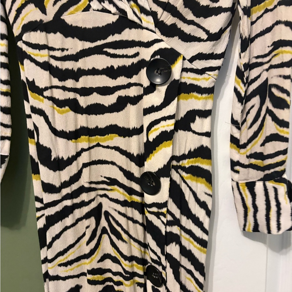 Zara Black and Yellow Zebra Print Midi Dress